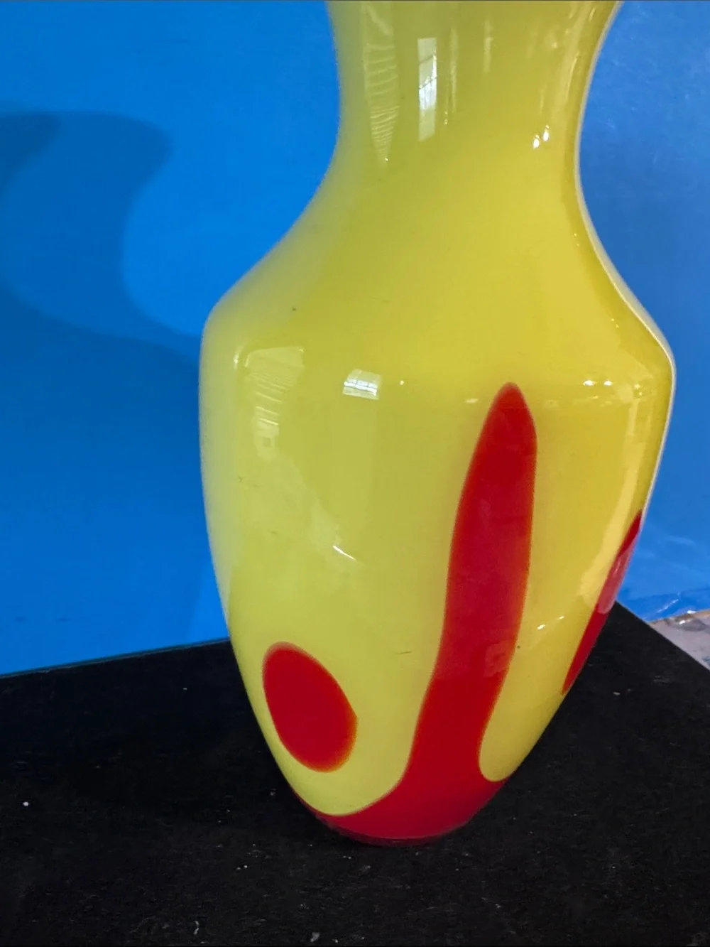 Vintage Large Modern Bright Yellow and Red Art Glass Vase 12